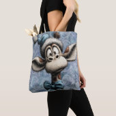 Tote Bag Bleu d'hiver Noël Girafe Mignon Avec Chapeau (De près)