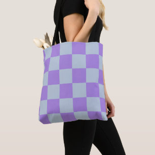 Tote Bag Bleu doux et À damiers lavande