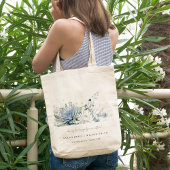 Tote Bag Bleu doux Vert Succulent Mariage botanique fleuri