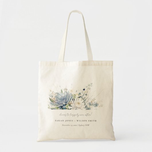Tote Bag Bleu doux Vert Succulent Mariage botanique fleuri (Devant)
