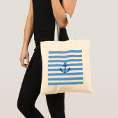Tote Bag Bleu et blanc Ancres marines (Devant (produit))