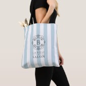 Tote Bag Bleu et blanc frise avec Monogramme (De près)