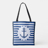 Tote Bag Bleu et blanc Trait horizontal avec Ancre (Dos)