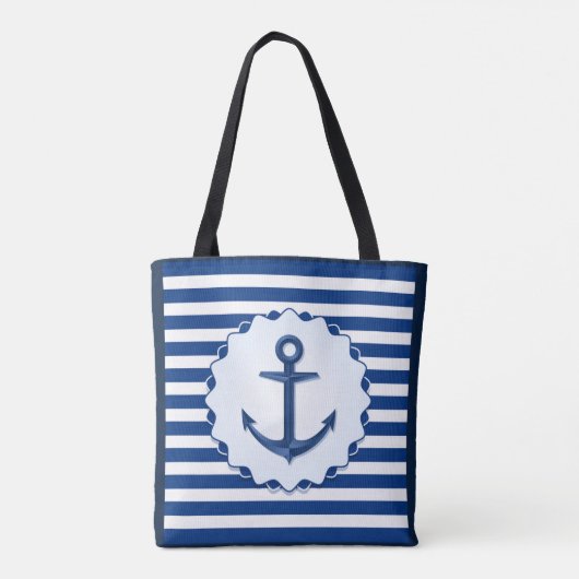 Tote Bag Bleu et blanc Trait horizontal avec Ancre (Dos)