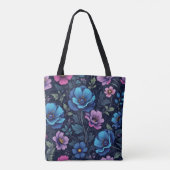 Tote Bag Bleu et fleurs mauves (Dos)