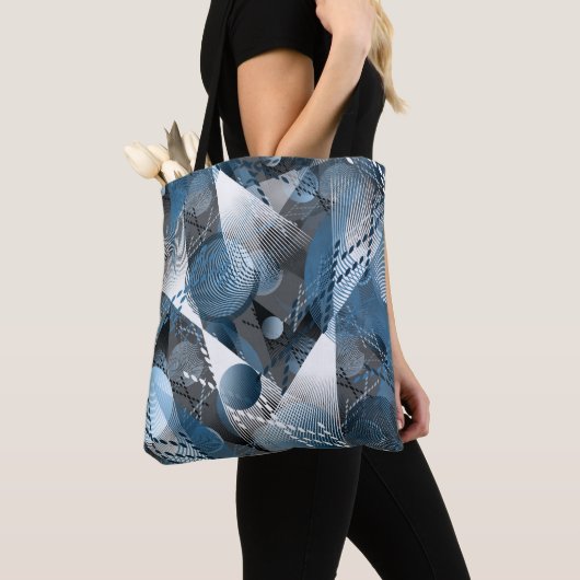 Tote Bag Bleu et gris. Résumé. (De près)