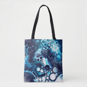 Tote Bag Bleu et Marbre blanc Fluid Art