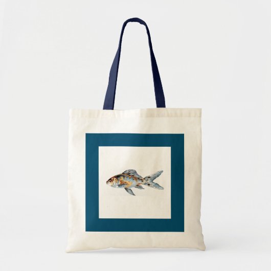 Tote Bag Bleu et orange Shubunkin Goldfish Fine Art (Devant)