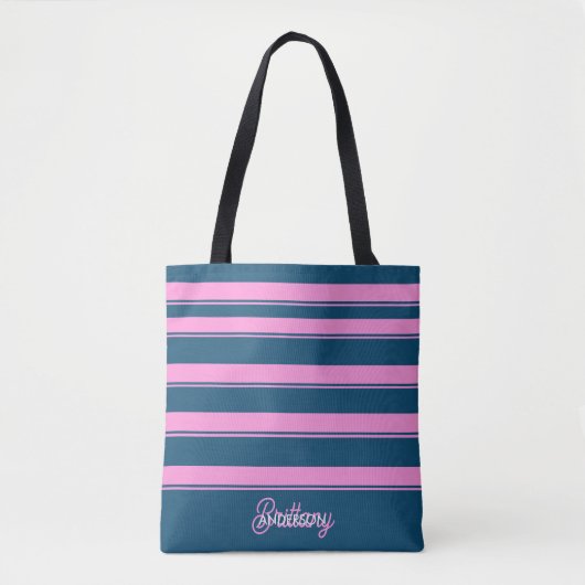 Tote Bag Bleu et rose Motif  personnalisé (Devant)