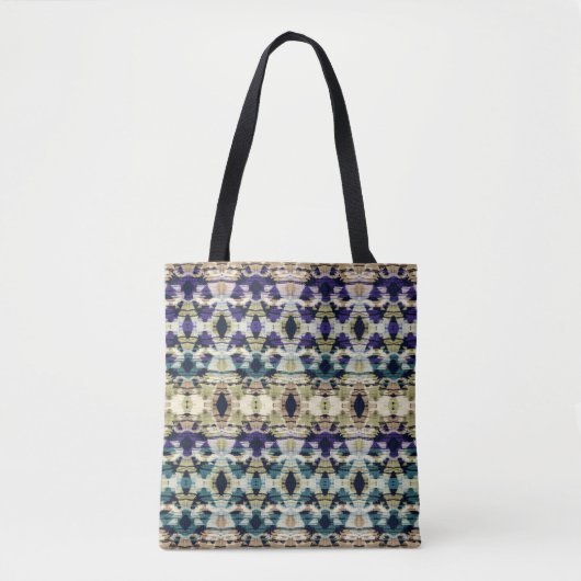 Tote Bag Bleu ethnique, ikat beige  (Devant)