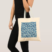 Tote Bag Bleu, Fleurs blanches : Vintage (Devant (produit))