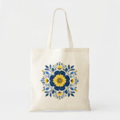 Tote Bag Bleu floral et jaune (Devant)