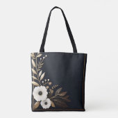 Tote Bag Bleu foncé avec or et fleurs blanches (Dos)