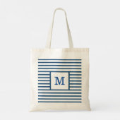 Tote Bag Bleu foncé et Blancs Monogramme personnalisé (Dos)