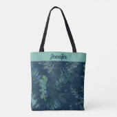 Tote Bag Bleu foncé et Feuilles verts Turquoises (Dos)