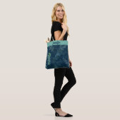 Tote Bag Bleu foncé et Feuilles verts Turquoises (Sur le modèle)