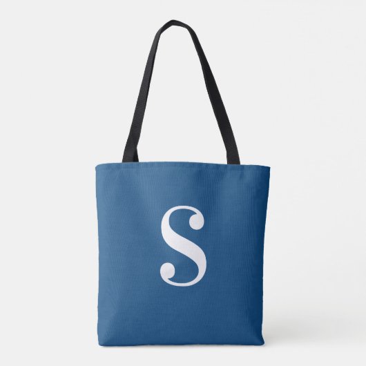 Tote Bag Bleu foncé minimal avec grand monogramme blanc (Dos)