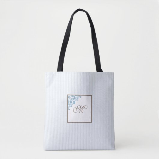 Tote Bag Bleu français Fleur de Lis Script Monogramme (Devant)