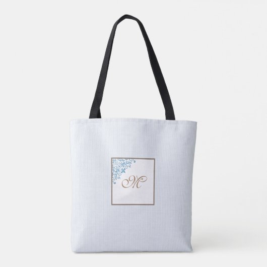 Tote Bag Bleu français Fleur de Lis Script Monogramme (Dos)