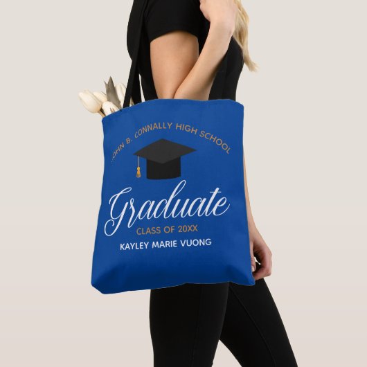 Tote Bag Bleu Graduation Personnalisée Cadeau Diplômé 2023 (De près)