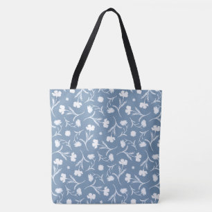 Tote Bag Bleu gris blanc Liberté motif floral élégant Pop
