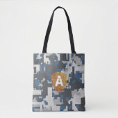 Tote Bag Bleu gris briques militaires avec votre Monogramme (Devant)