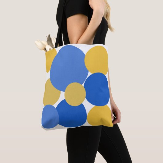 Tote Bag Bleu, jaune et blanc Pois (De près)