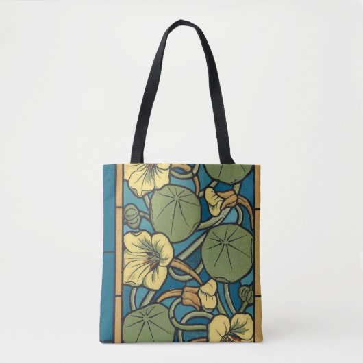 Tote Bag Bleu jaune Nasturtium Fleur Nouveau Motif (Devant)