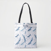 Tote Bag Bleu libellule sur signature blanche (Devant)