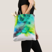 Tote Bag Bleu Marbre vert Tie teint aquarelle (De près)