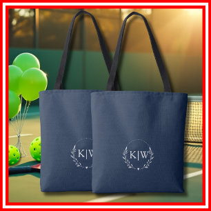 Tote Bag Bleu marine et blanc Monogramme initiales modern