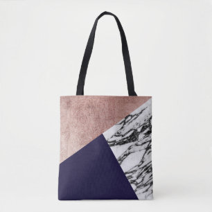 Tote Bag Bleu marine rose Tricut Geo d'or et de marbre