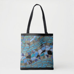 Tote Bag Bleu Mer Verre Mosaïque Noir