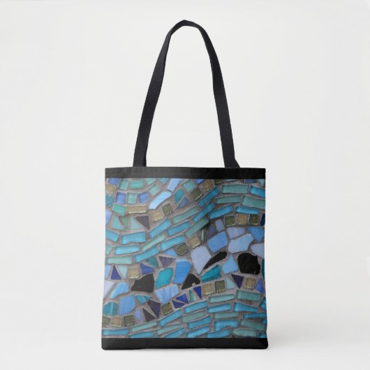 Tote Bag Bleu Mer Verre Mosaïque Noir (Devant)