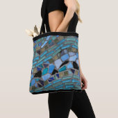 Tote Bag Bleu Mer Verre Mosaïque Noir (De près)