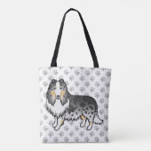 Tote Bag Bleu Merle Rough Collie Cute Cartoon Chien & Patro (Dos)