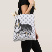 Tote Bag Bleu Merle Rough Collie Cute Cartoon Chien & Patro (De près)