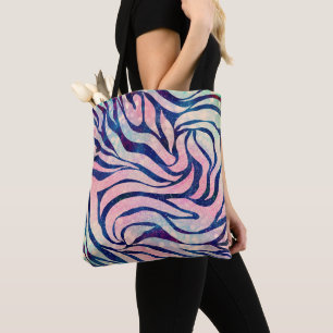 Tote Bag Bleu métallique élégant et zèbre holographique