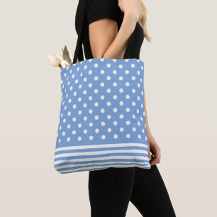 Tote Bag Bleu mignon et blanc, rayures et points modernes e