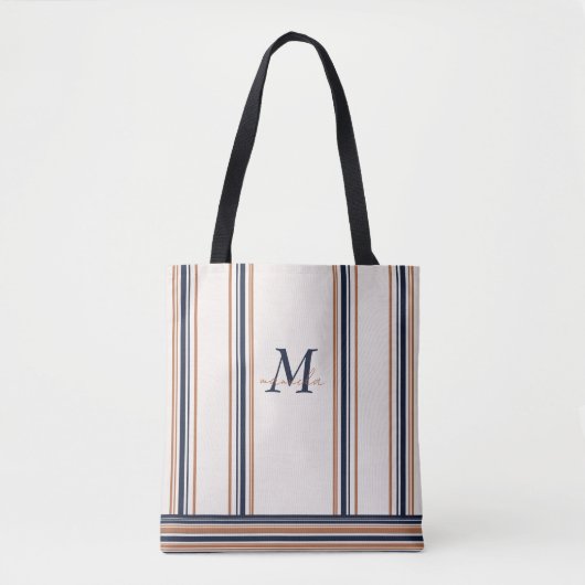 Tote Bag Bleu moderne et blanc or Grandes bandes longues (Devant)