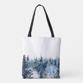 Tote Bag Bleu Moderne Merry xmas arbres forêt pludeer (Dos)