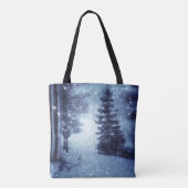 Tote Bag Bleu Moonlit Forêt magique Scène d'hiver (Dos)