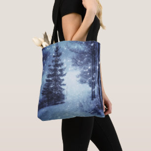 Tote Bag Bleu Moonlit Forêt magique Scène d'hiver