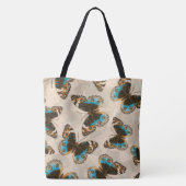 Tote Bag Bleu motif papillon Pansy sur blanc (Dos)