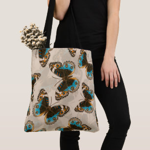 Tote Bag Bleu motif papillon Pansy sur blanc
