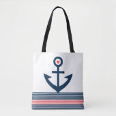 Tote Bag Bleu nautique ancre rayures coeur rouge (Devant)