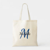 Tote Bag Bleu & Noir Simple Monogramme Classique tendance (Dos)