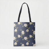 Tote Bag Bleu Nuit Blanc Floral (Devant)