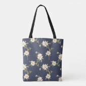 Tote Bag Bleu Nuit Blanc Floral (Dos)