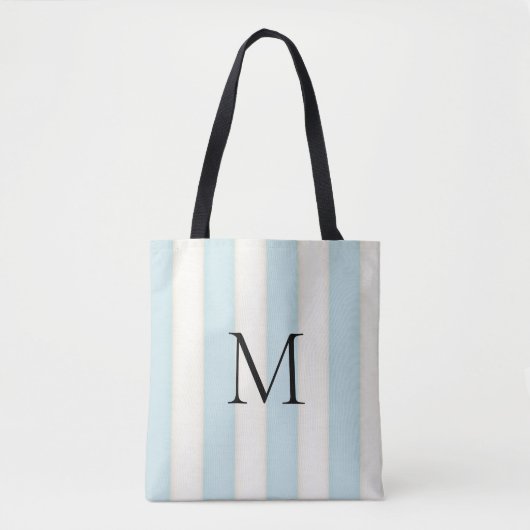 Tote Bag Bleu pâle et blanc d'antiquité Tot monogramme (Devant)